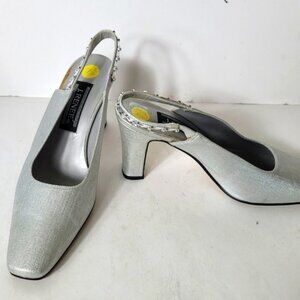 VINTAGE RENNE Wide Fit West 7slingback block heeled shoes in silver size 7.5